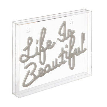 Life is Beautiful Contemporary Glam Acrylic Box USB Operated LED Neon Light - JONATHAN Y